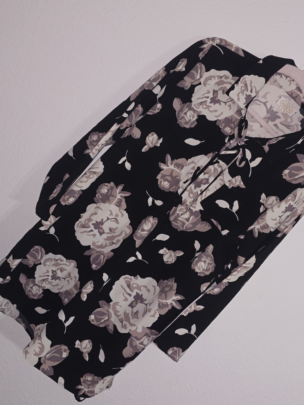 Mud Pie Black Floral Midi Dress with Pink and Cream Blooms